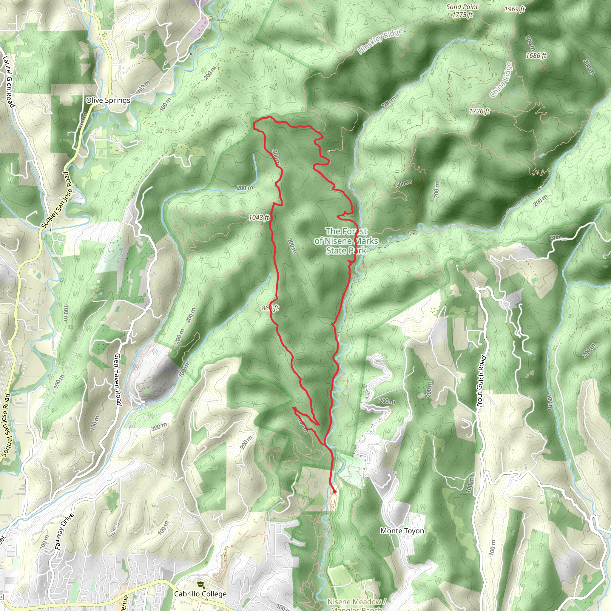 West Ridge Trail, Loma Prieta Grande and Aptos Creek Fire Road Loop mobile static map