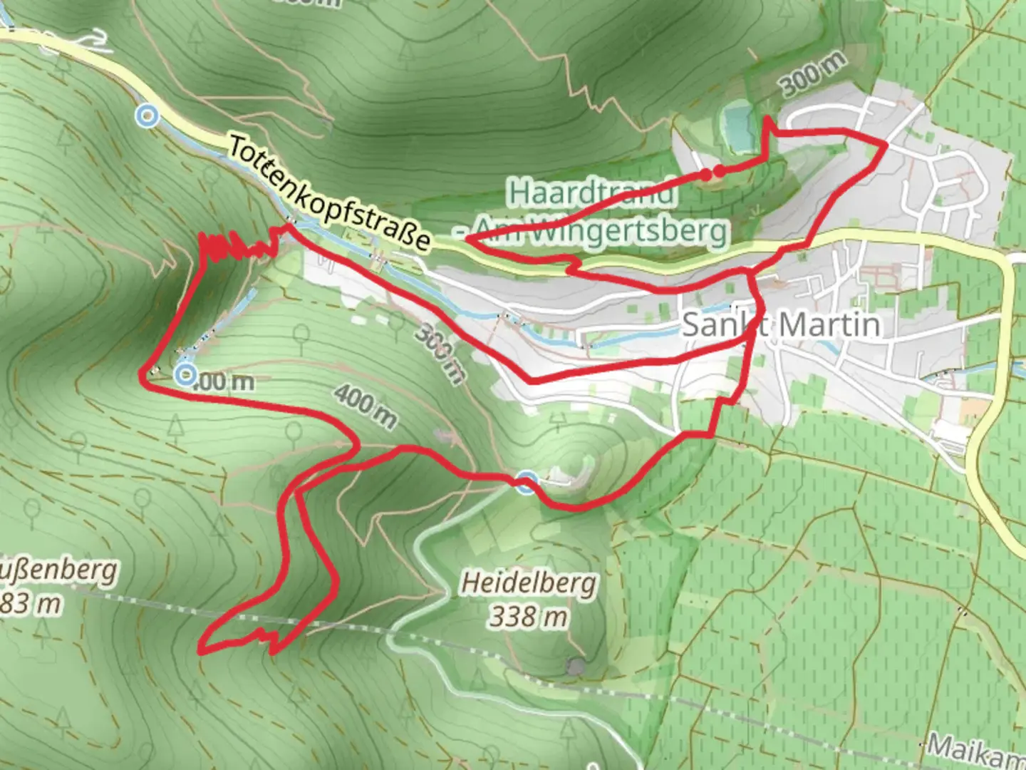 An image depicting the trail EXPO Rundweg St Martin and Edenkoben Naturpark Pfaelzerwald 1 and its surrounding area.