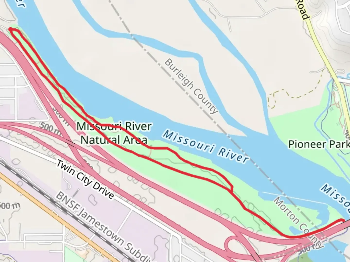 An image depicting the trail Missouri River Natural Area Long Loop and its surrounding area.