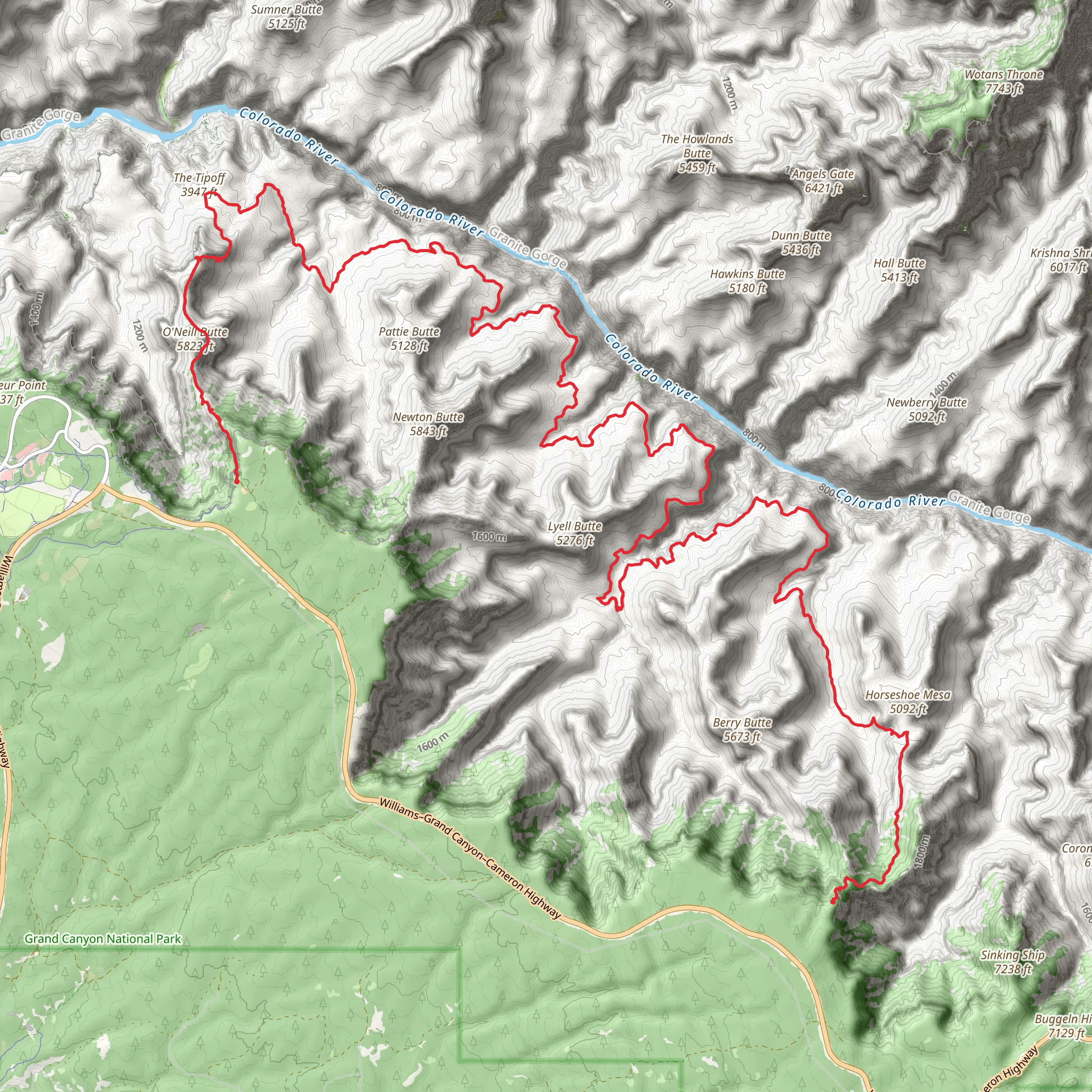 Grandview, Tonto and South Kaibab Trail mobile static map