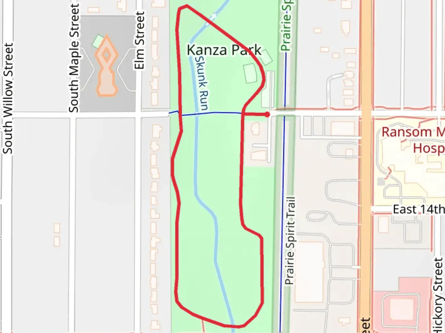 An image depicting the trail Kanza Park Loop and its surrounding area.