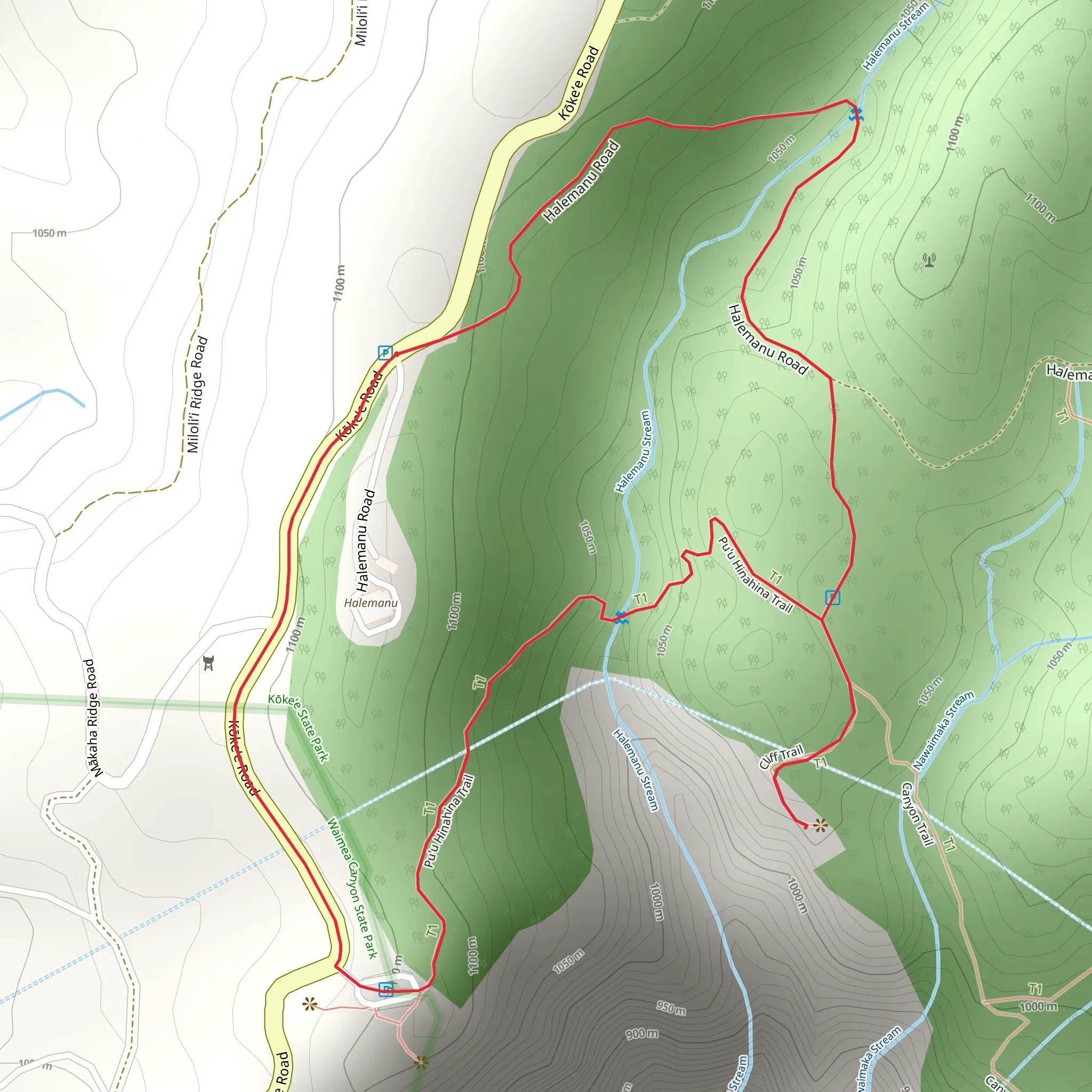 Cliff and Pu'u Hinahina Loop Trail mobile static map