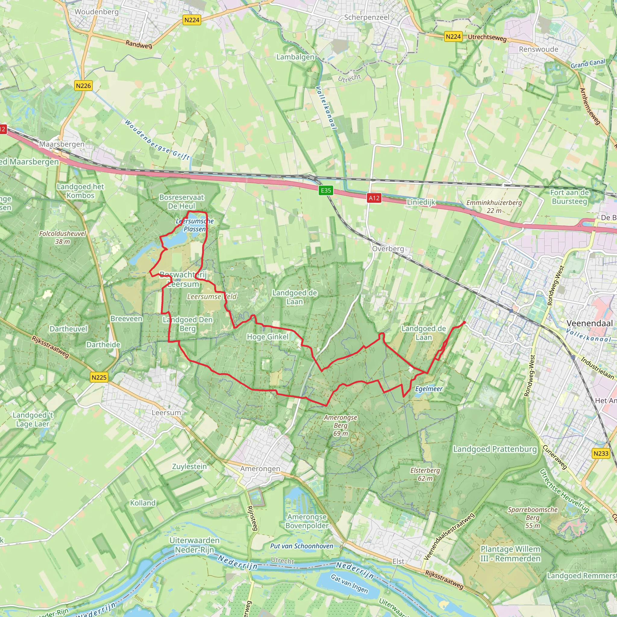 De Hoge Ginkel, Leersumsche Plassen, Geerenberg and De Keienberg Loop mobile static map