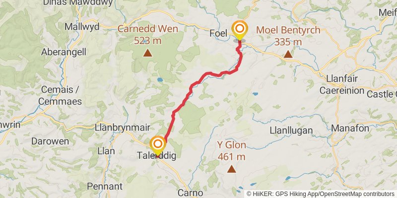 Glyndyfrdwy to Dylife Walk stage 5 Map