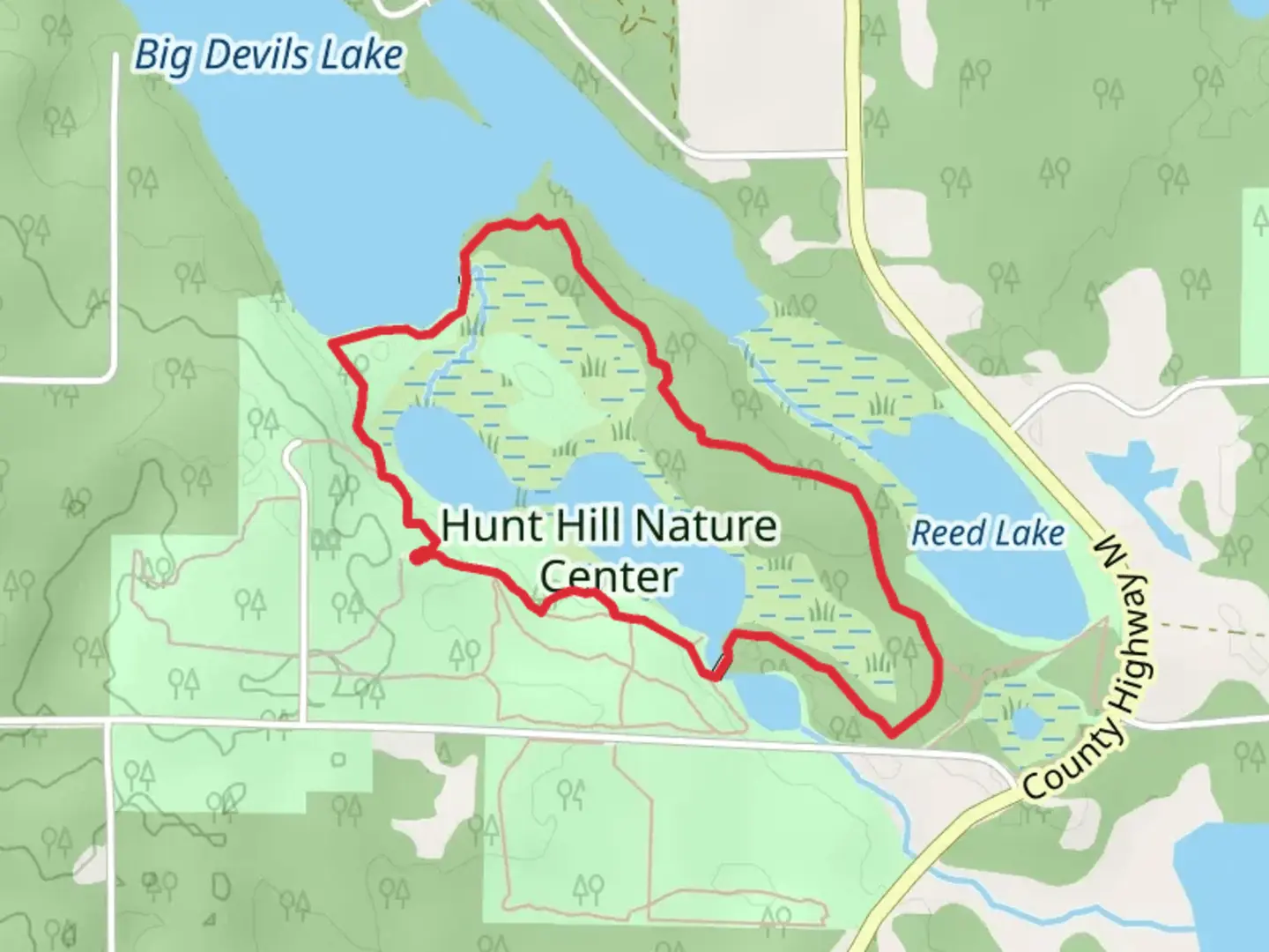 An image depicting the trail Bear Trail and Bog Trail Loop and its surrounding area.