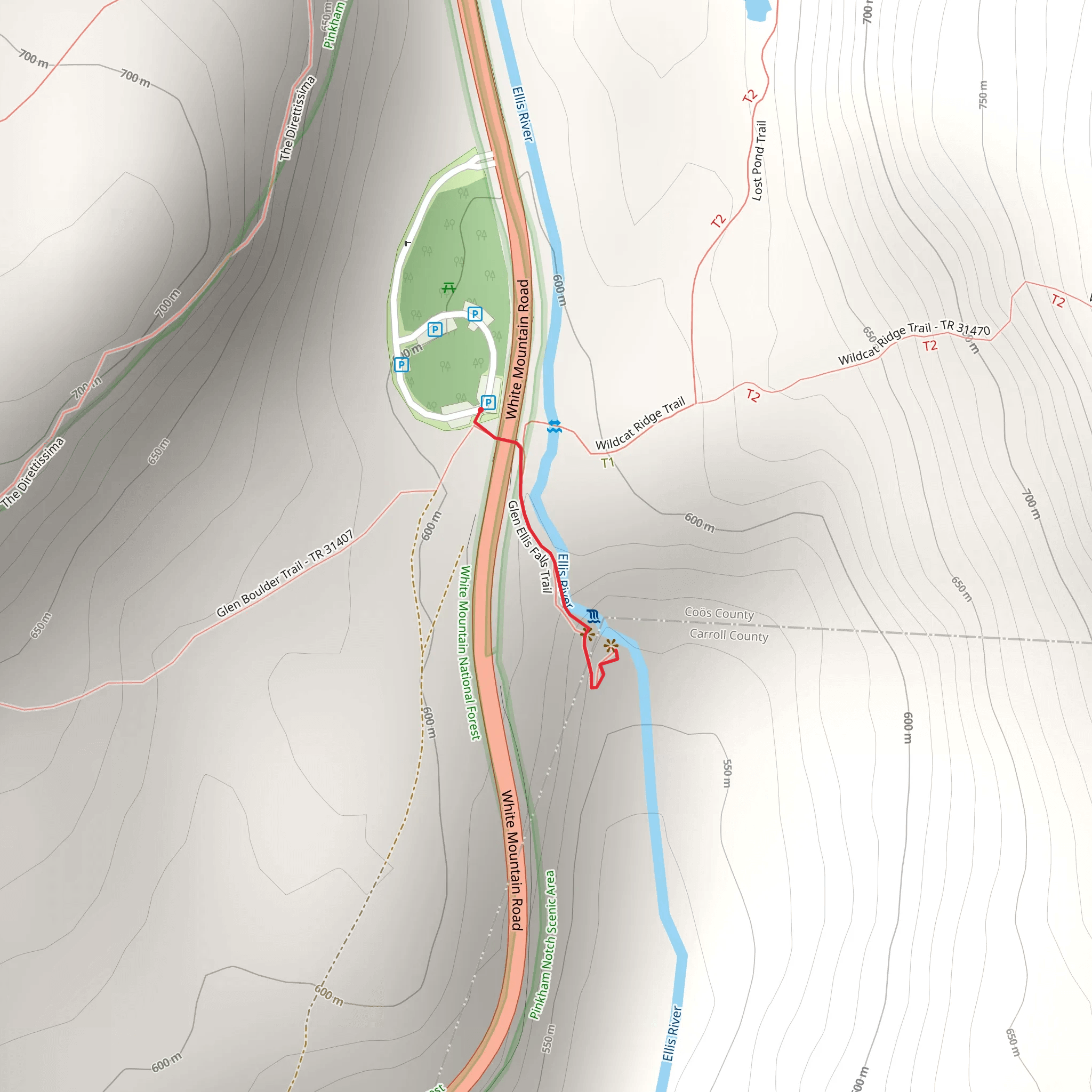 Glen Ellis Falls Trail via Ellis River mobile static map