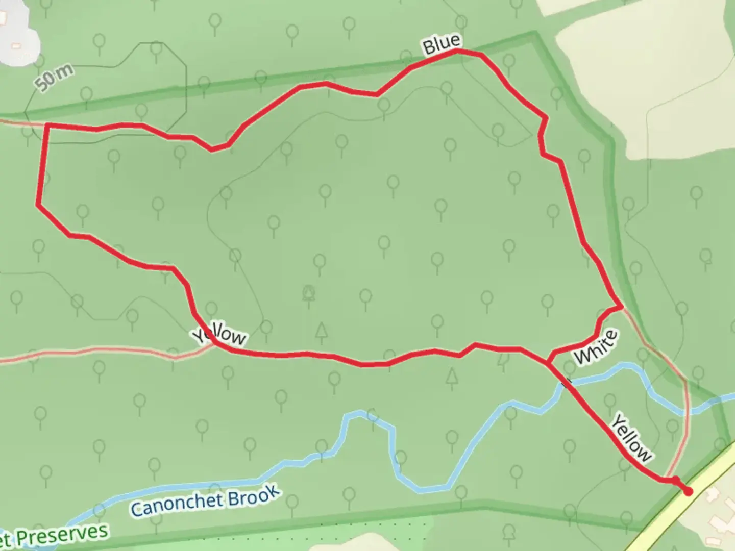 An image depicting the trail Blue and Yellow Loop and its surrounding area.