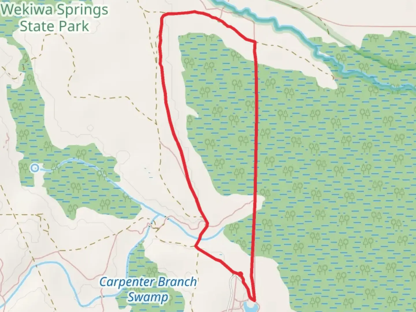 An image depicting the trail Wekiwa Springs State Park Loop - East and its surrounding area.