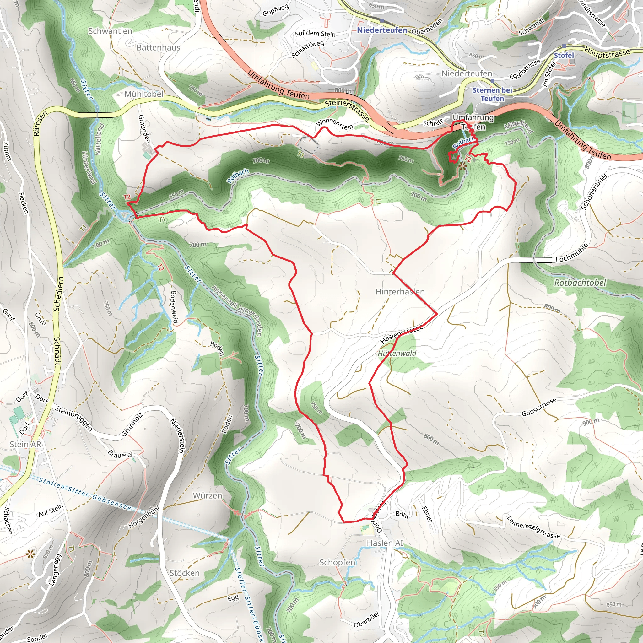 Höchfall Loop from Haslen mobile static map