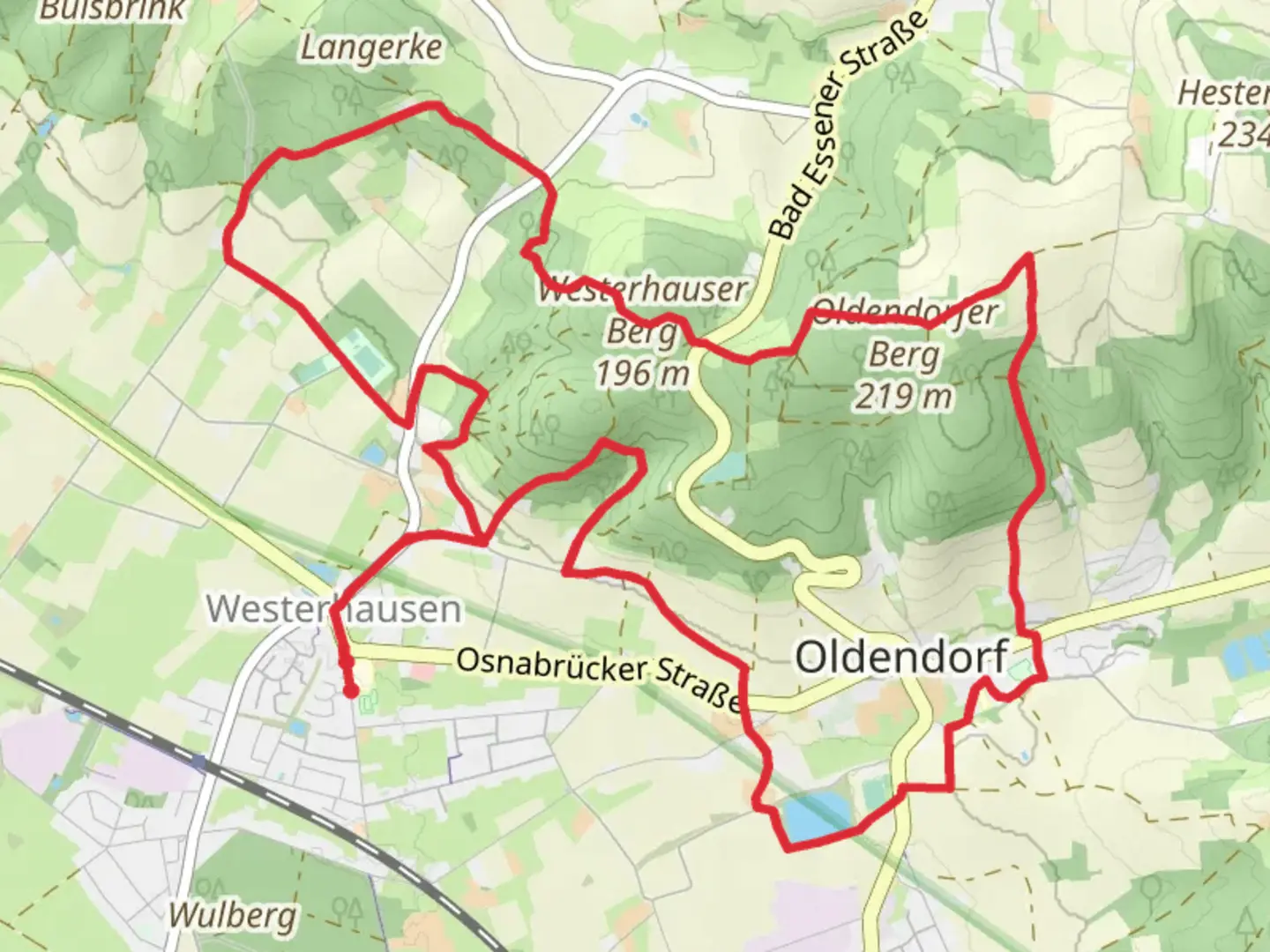 An image depicting the trail Groenegausee via Meller Jubilaeumsweg and its surrounding area.