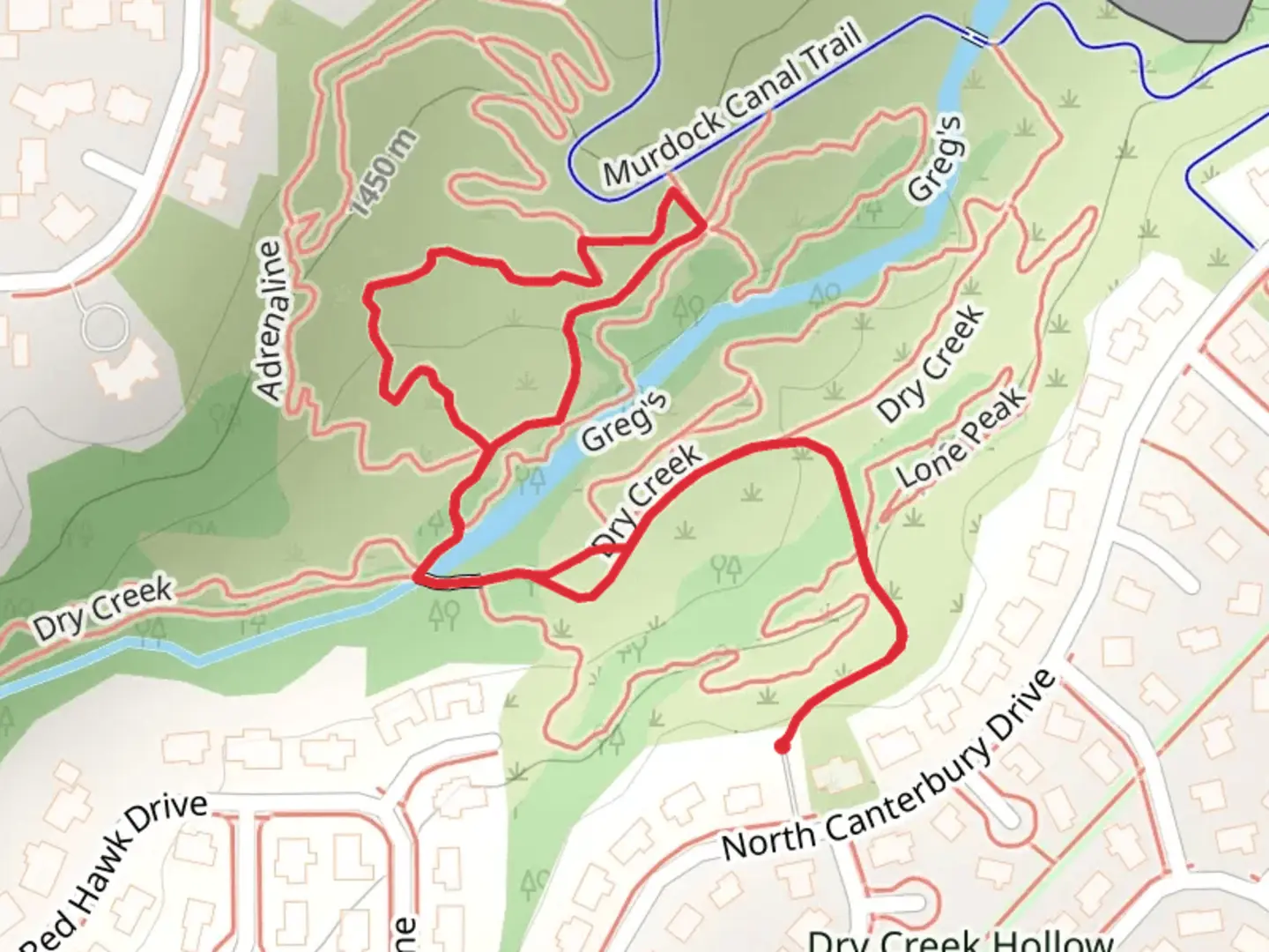 An image depicting the trail Dry Creek Loop and its surrounding area.