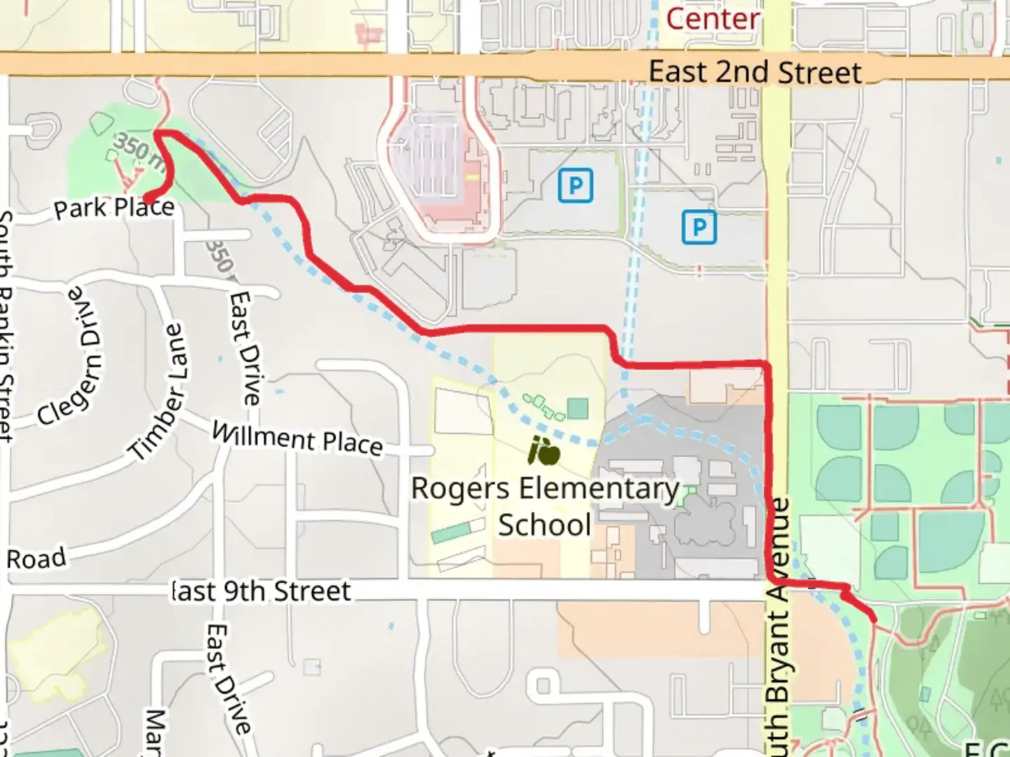 An image depicting the trail Fink Park and E C Hafer Park and its surrounding area.