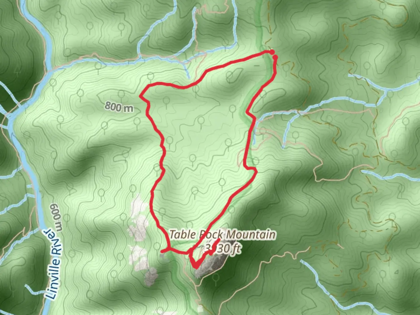 An image depicting the trail Spence Ridge, Table Rock Gap and Table Rock Mountain Loop Trail and its surrounding area.