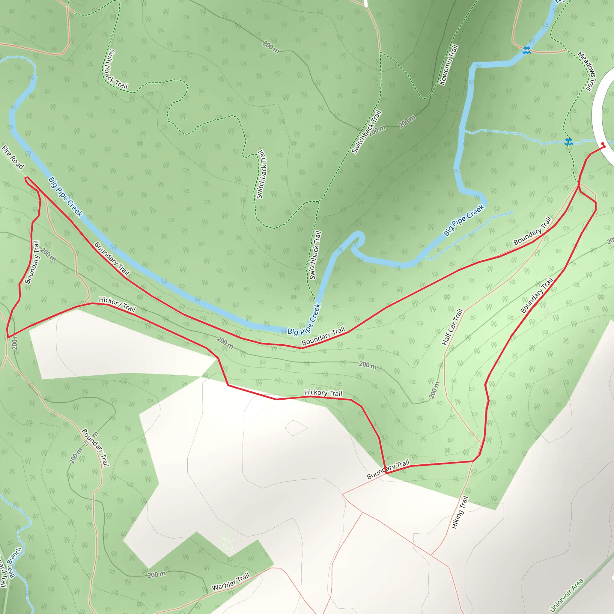 Boundary Trail and Hickory Trail Loop mobile static map