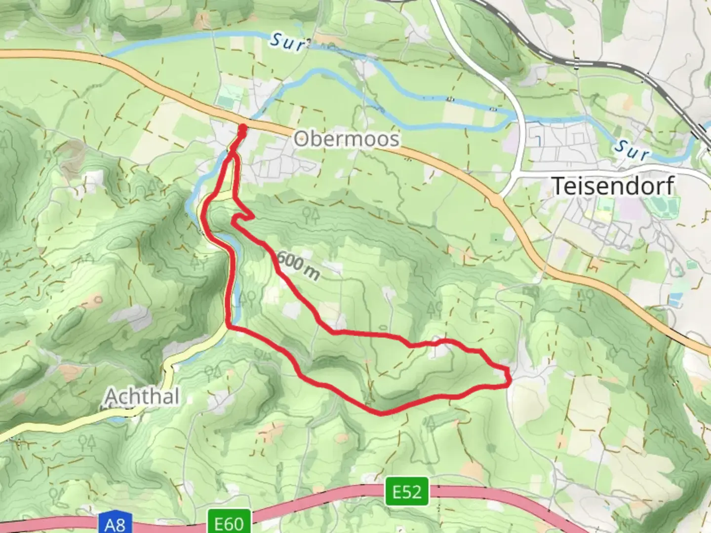 An image depicting the trail Salzburgblick Weg and its surrounding area.