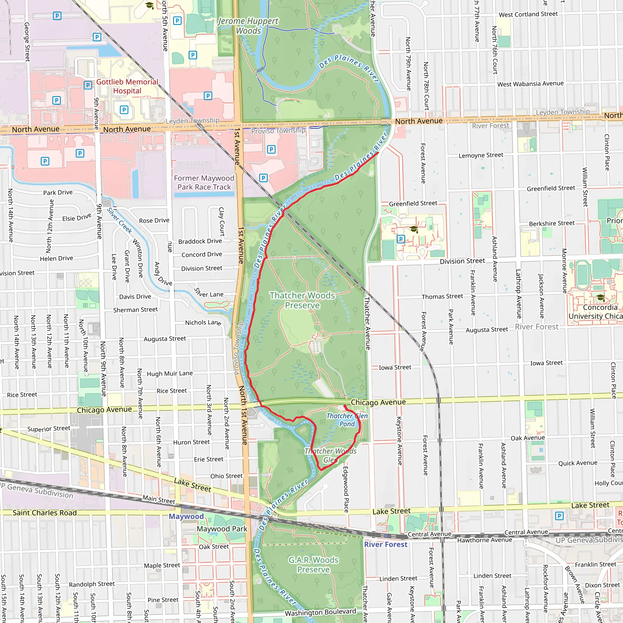 Thatcher Woods Hiking Trail mobile static map