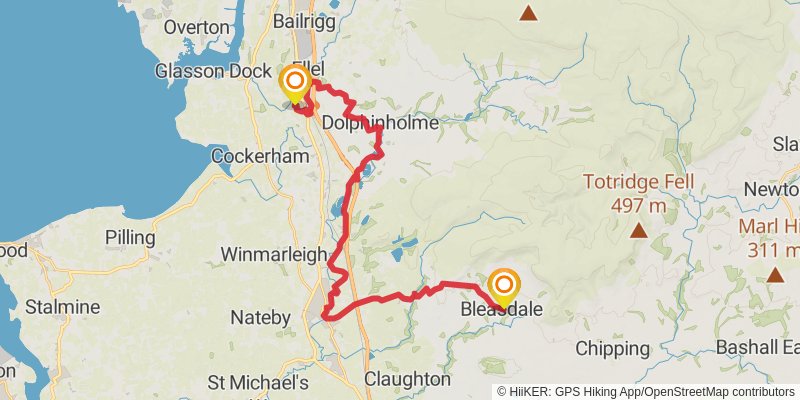 Lancashire to Yorkshire Historical Walk stage 2 Map