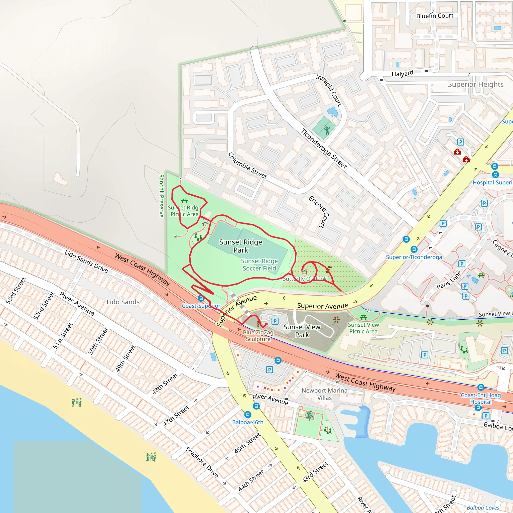 Sunset Ridge Park and Memorial Butterfly Garden Loop mobile static map