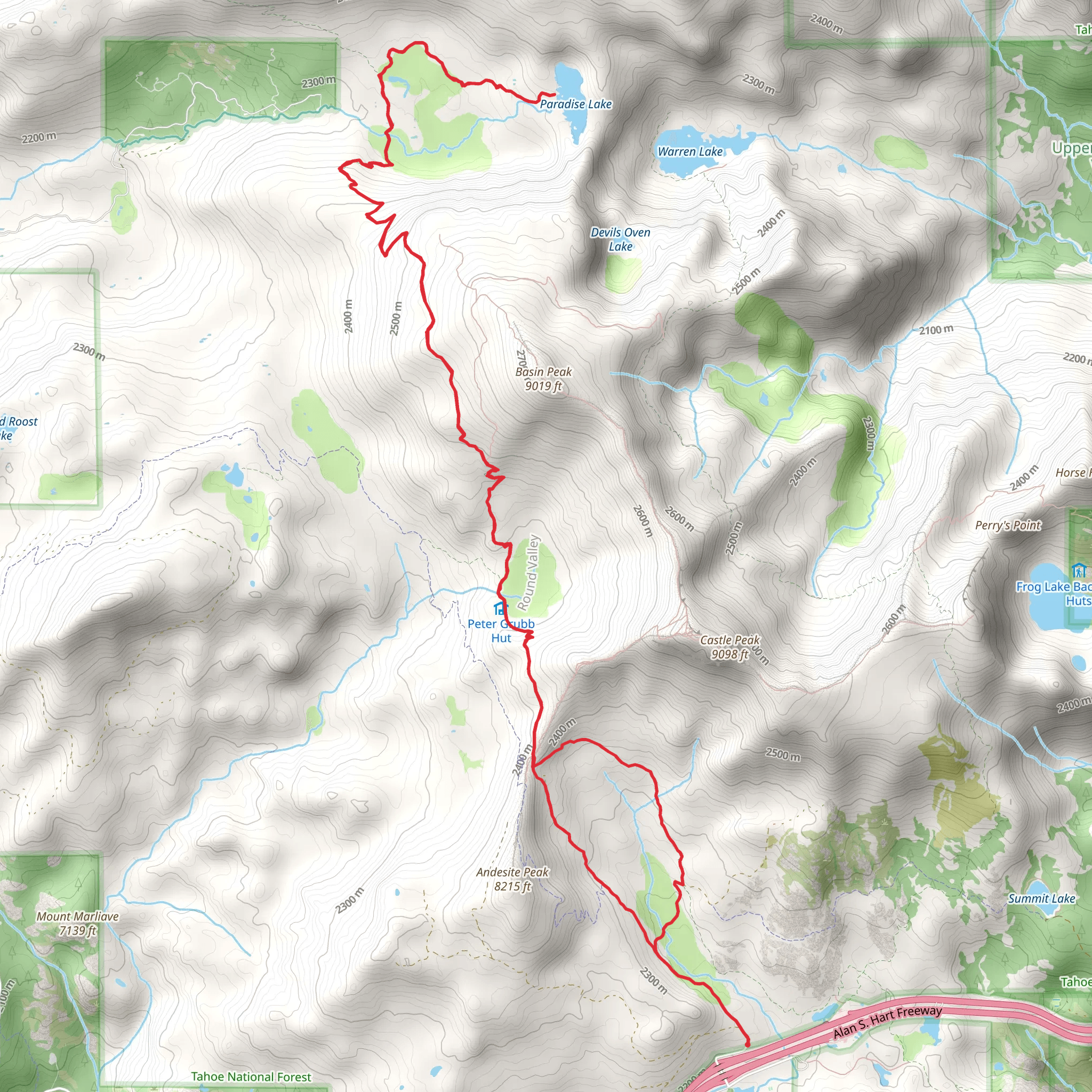 Paradise Lake, Castle Pass via Castle Valley Trail mobile static map