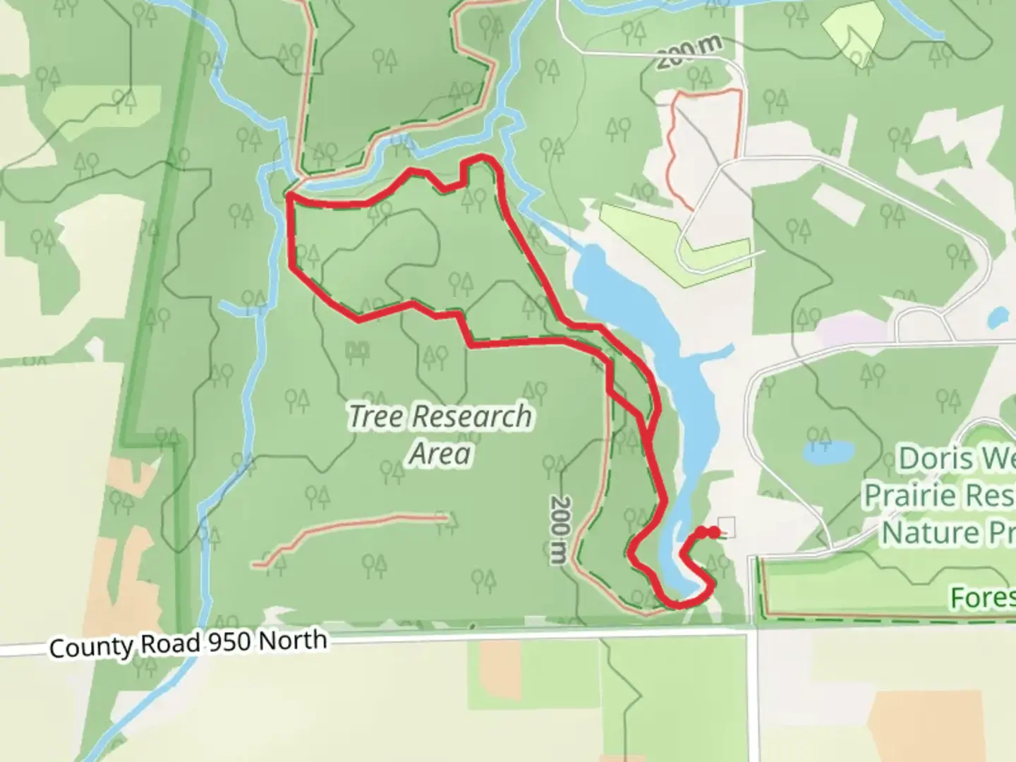 An image depicting the trail Old Barn Trail and River Ridge Back Pack Trail and its surrounding area.