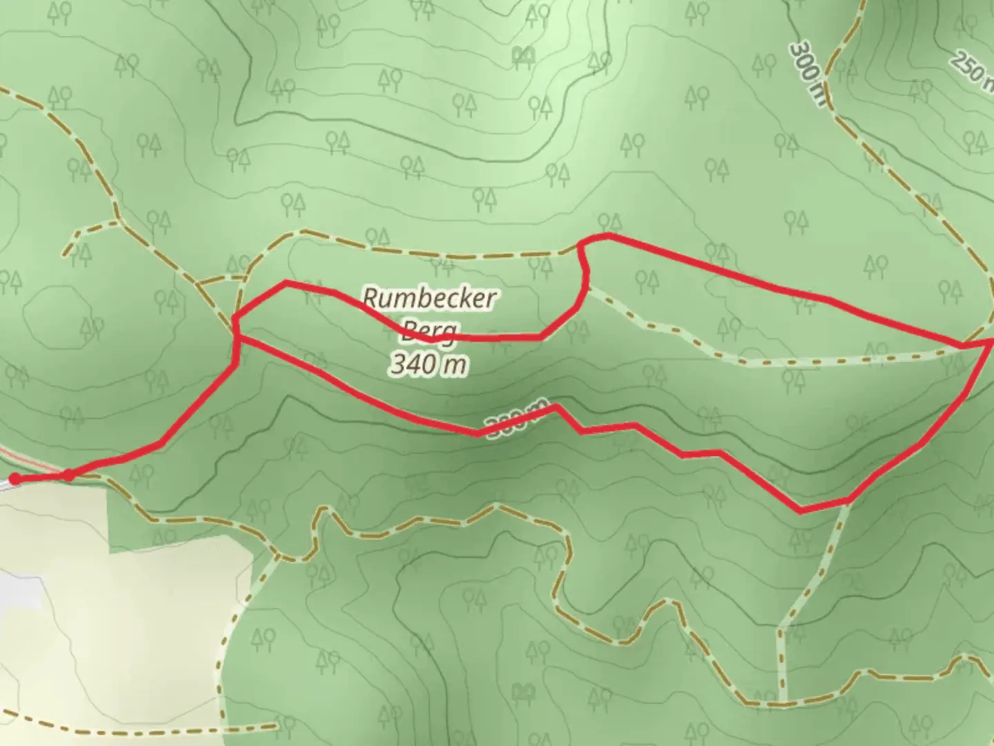 An image depicting the trail Rumbecker Berg Loop and its surrounding area.