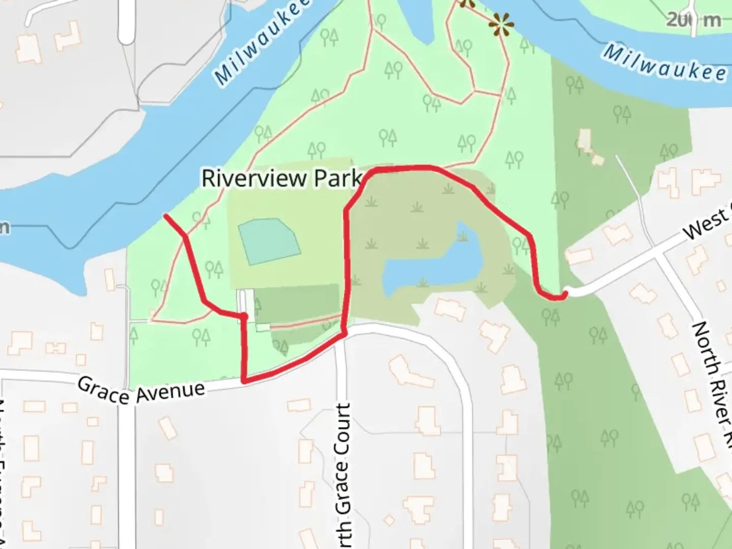 An image depicting the trail Riverview Park and its surrounding area.