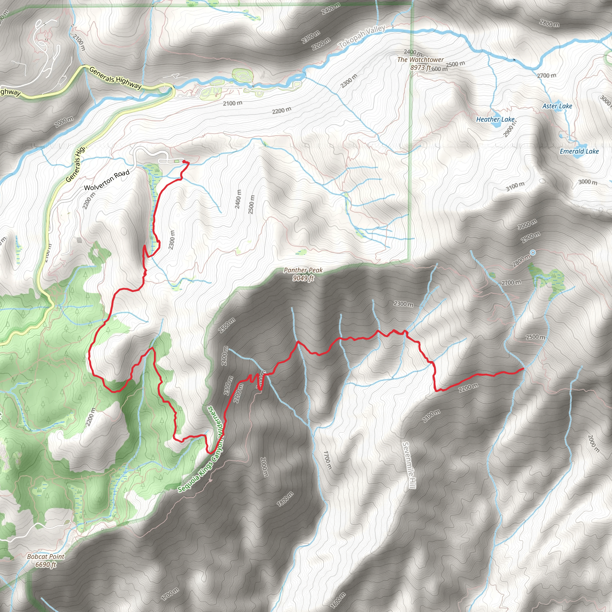 Mehrten Creek via Long Meadow Trail and High Sierra Trail mobile static map