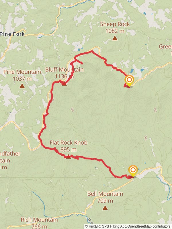 Bluff Mountain and Flat Rock Ridge Trail mobile static map