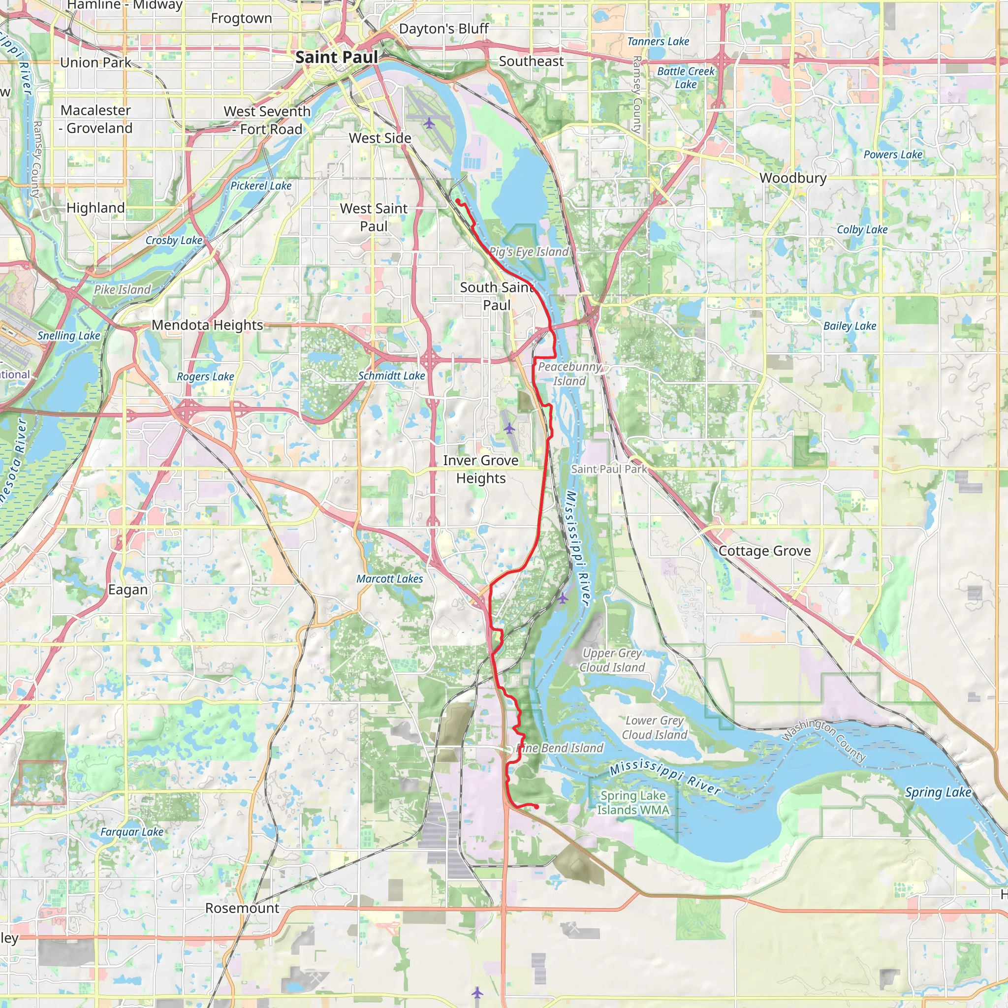 Wildflower Levee Park and Pine Blend Bluff via Mississippi River Trail mobile static map