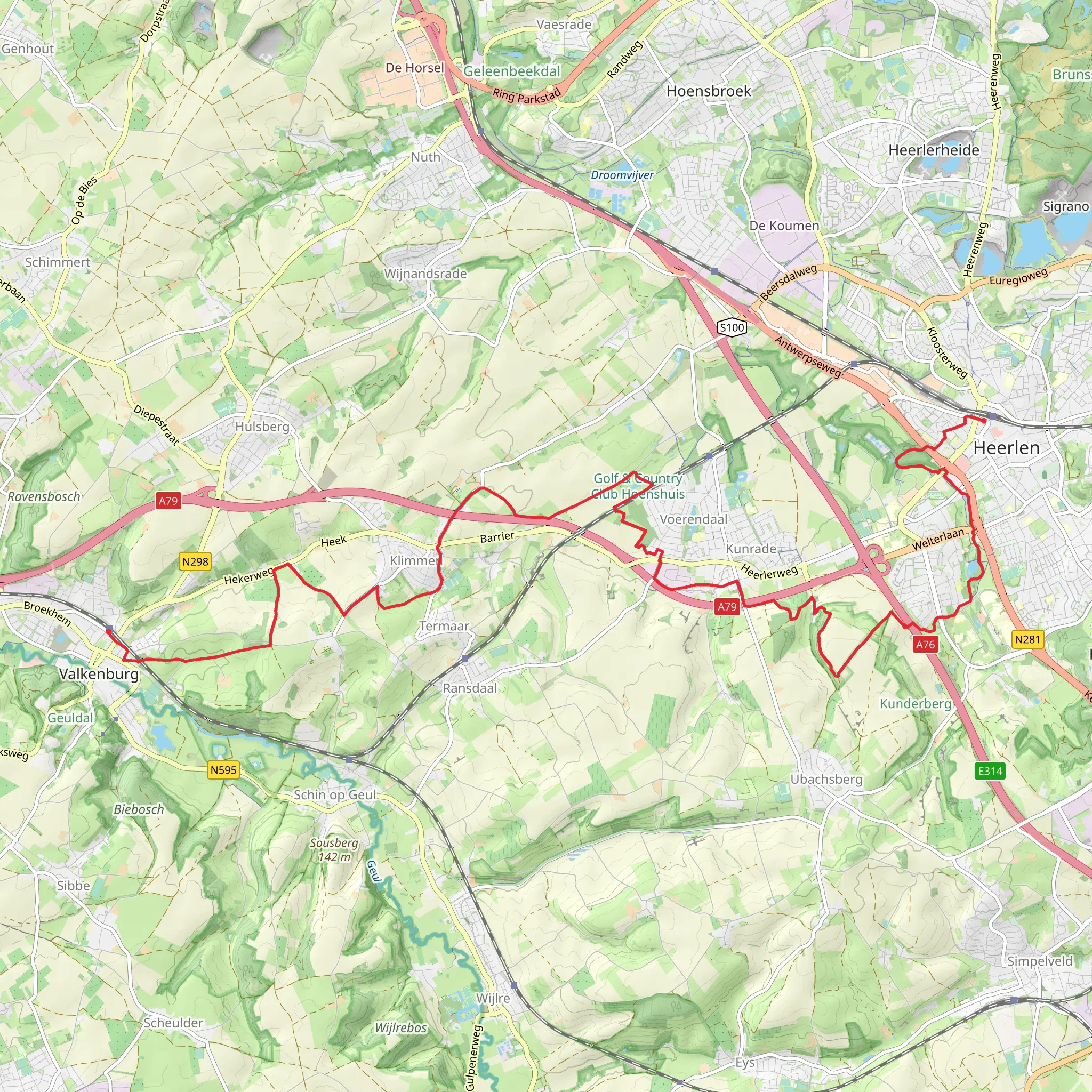 Valkenburg to Heerlen via Sint Pietervoetpad, Hoenspad and Hendlichpad mobile static map