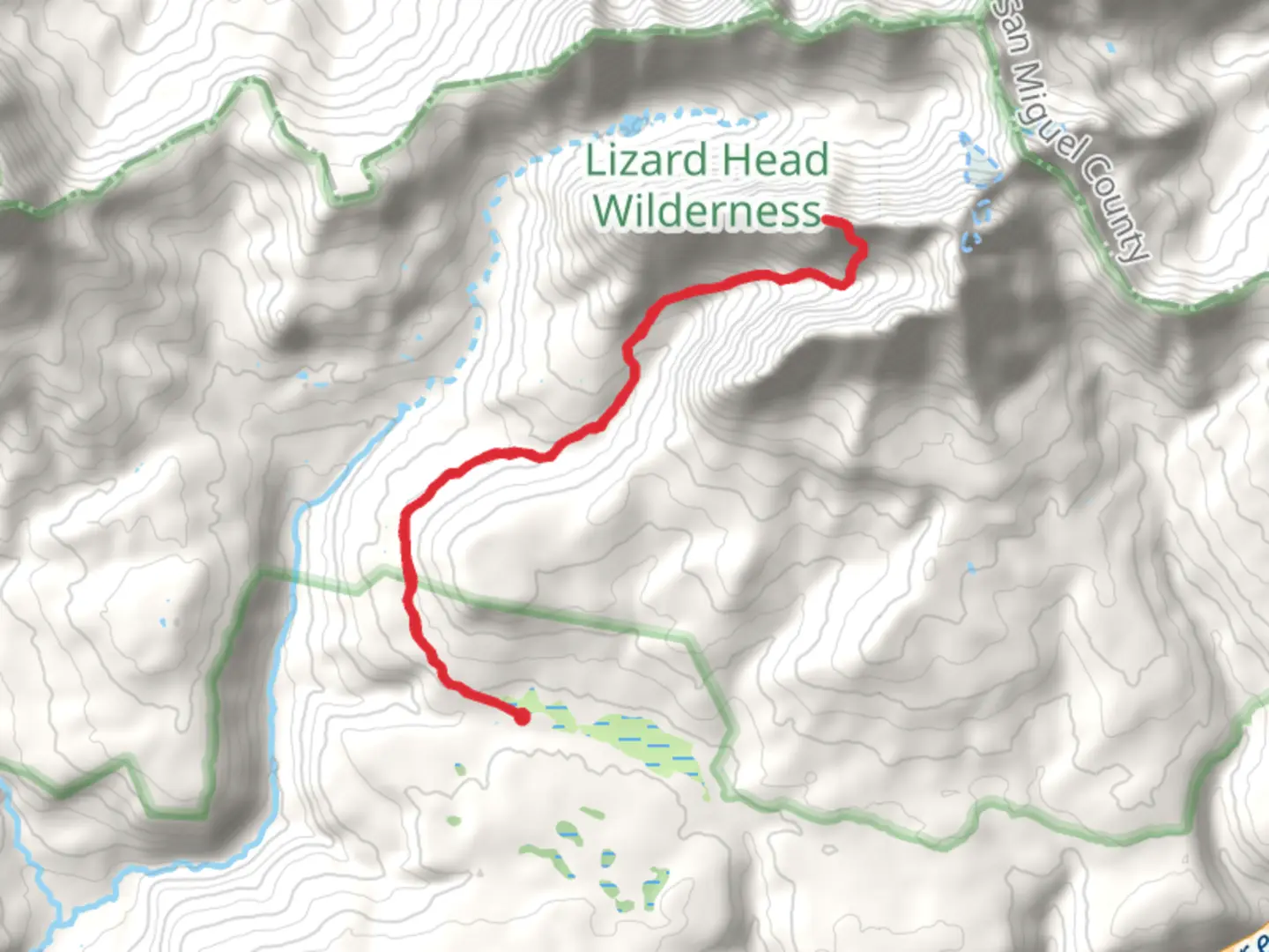 An image depicting the trail El Diente Peak via Kilpacker Basin Trail and its surrounding area.