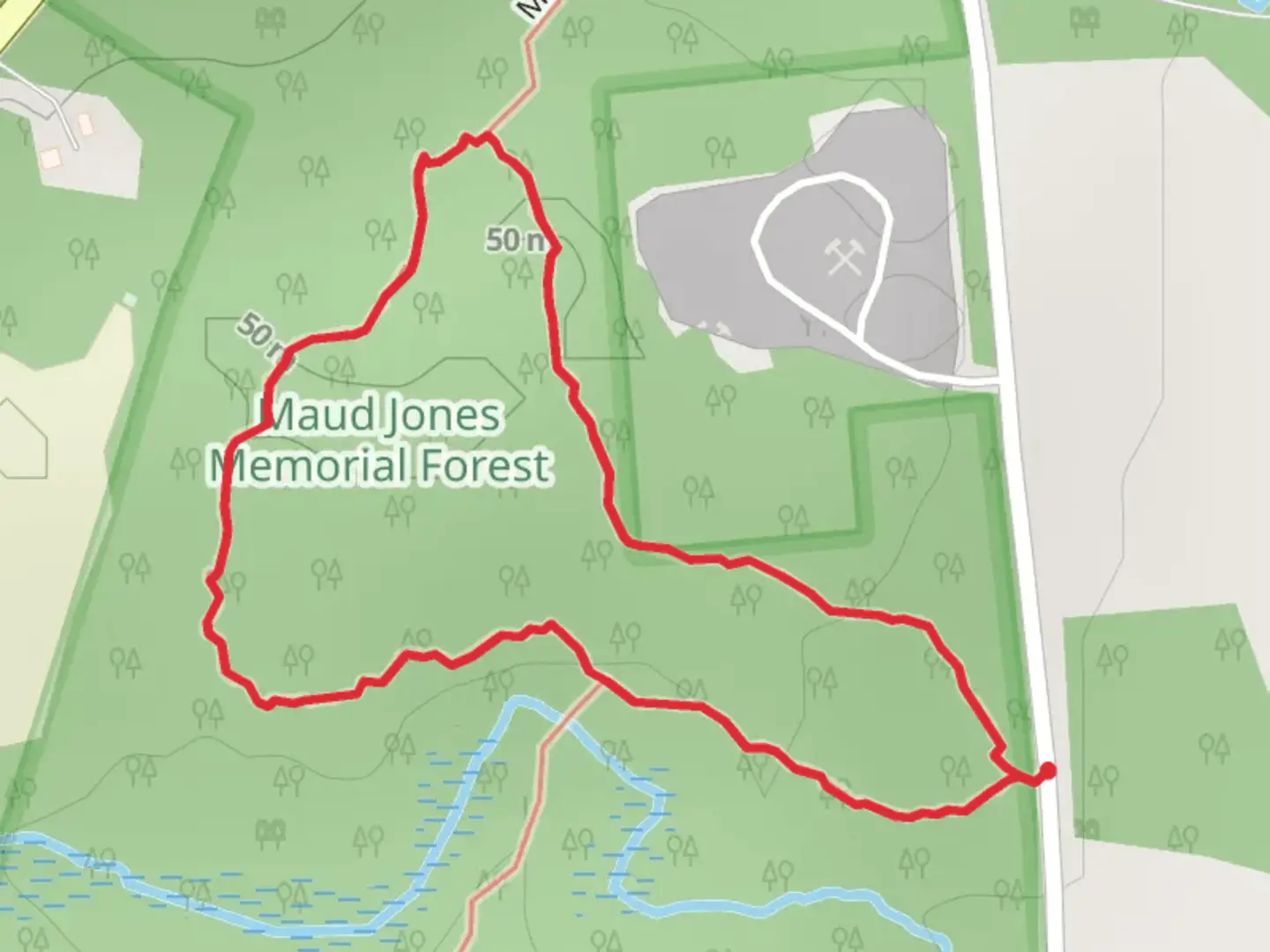 An image depicting the trail Maud Jones Memorial Forest Trail Loop and its surrounding area.