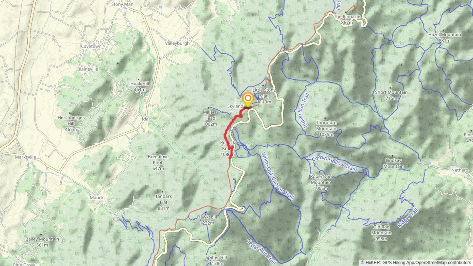 An image depicting the trail Appalachian Trail from Skyland Upper Loop and its surrounding area.