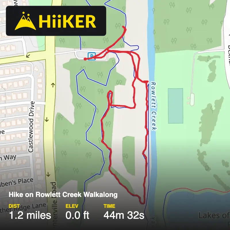 A map preview of the recording Hike on Rowlett Creek Walkalong.
