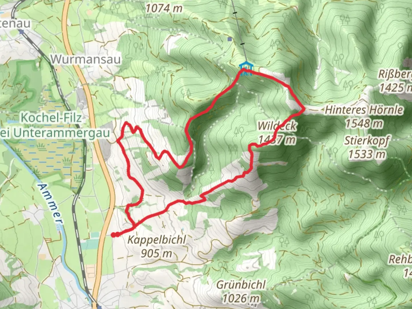 An image depicting the trail Kappl Kirche, Zeitberg and Wildeck Loop via Wiesmahdweg and its surrounding area.