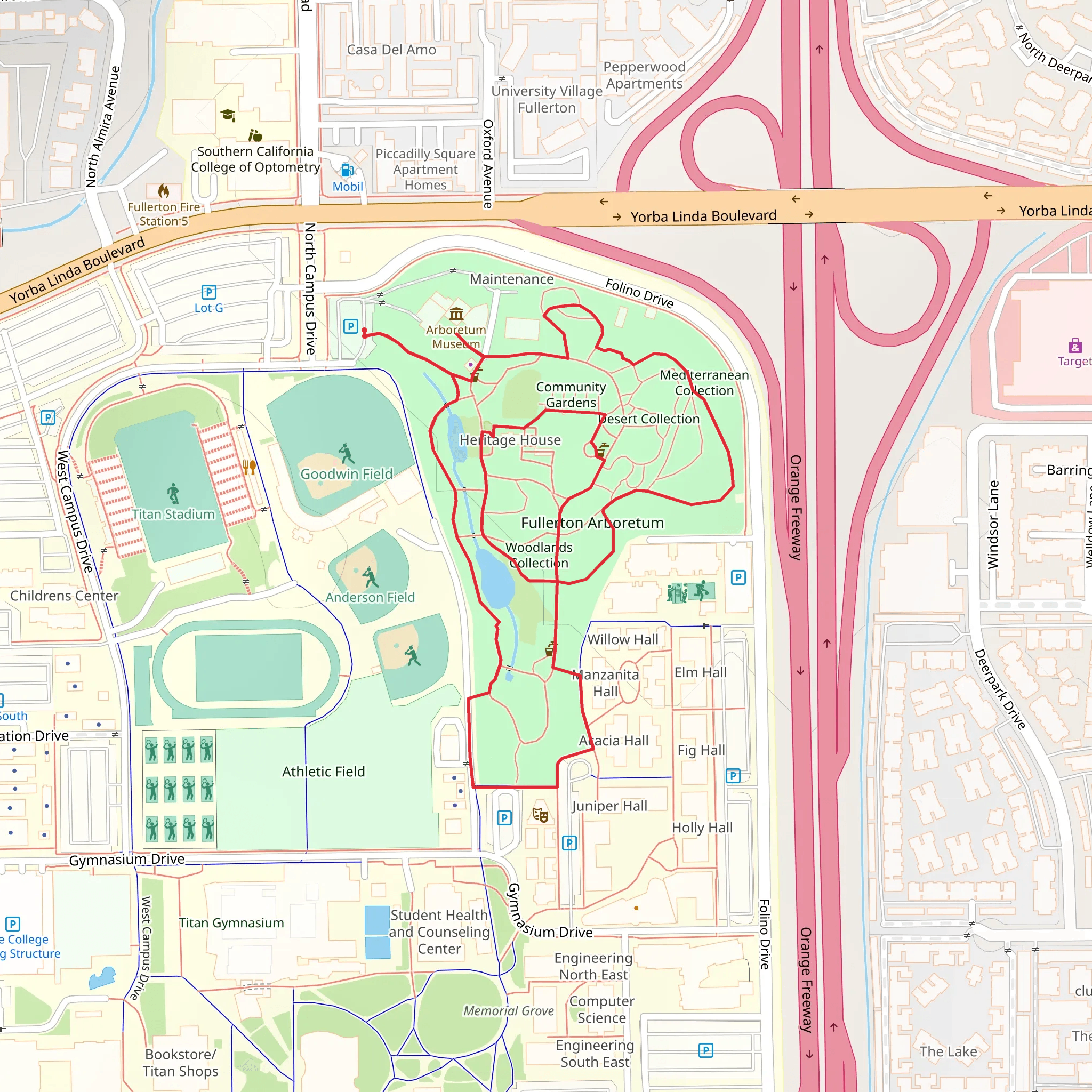 Fullerton Arboretum Loop mobile static map