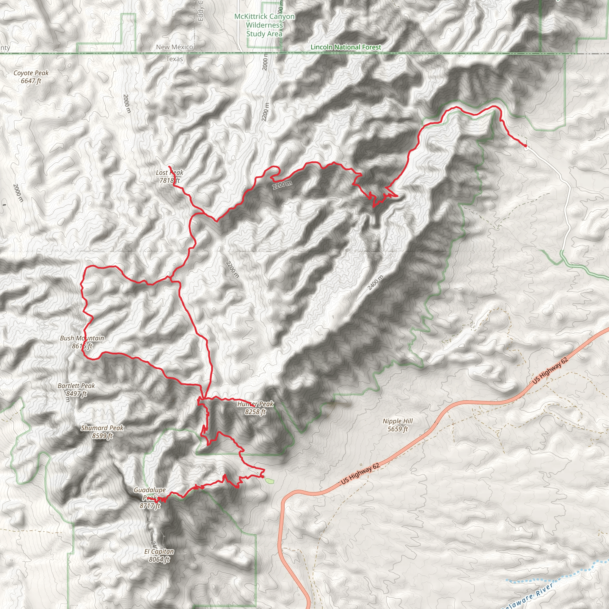 Pine Springs to McKittrick Canyon mobile static map