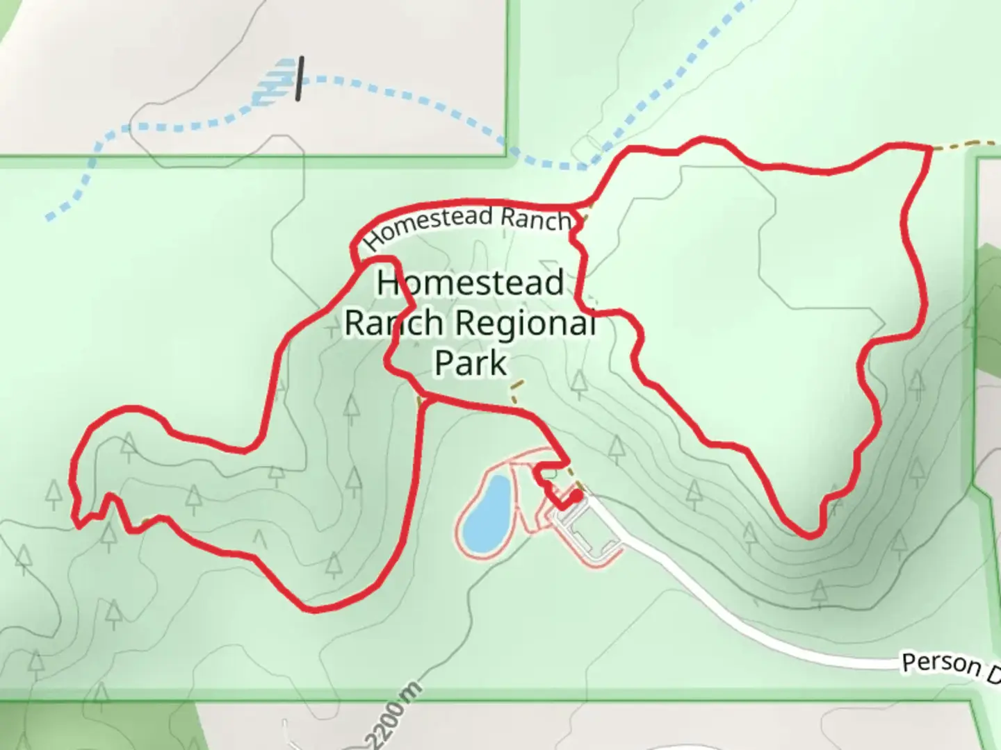 An image depicting the trail Homestead Ranch Loop and its surrounding area.