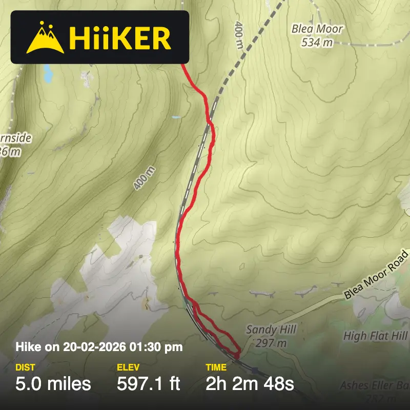 A map preview of the recording Hike on 20-02-2026 01:30 pm.