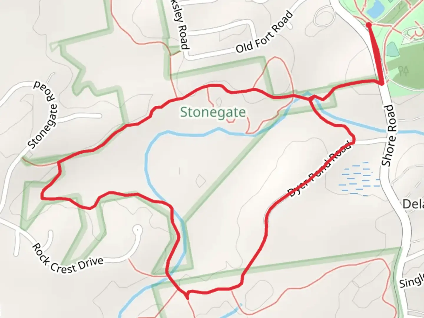 An image depicting the trail Delano Park - Fort Williams and its surrounding area.