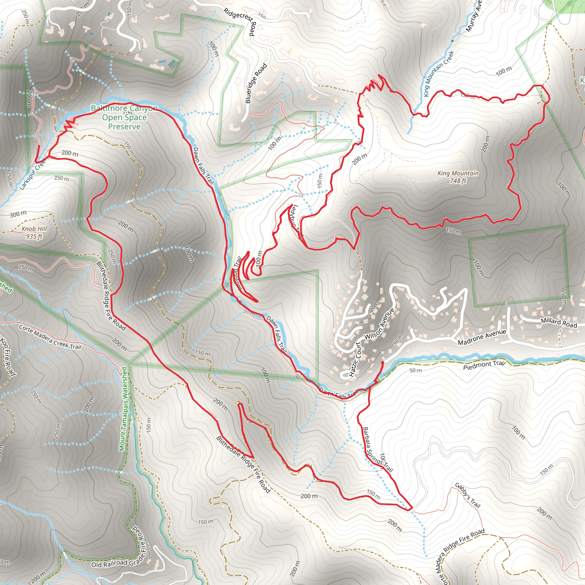 Dawn Falls, Ladybug, King Mountain and Hoo-Koo-E-Koo Fire Loop Trail mobile static map
