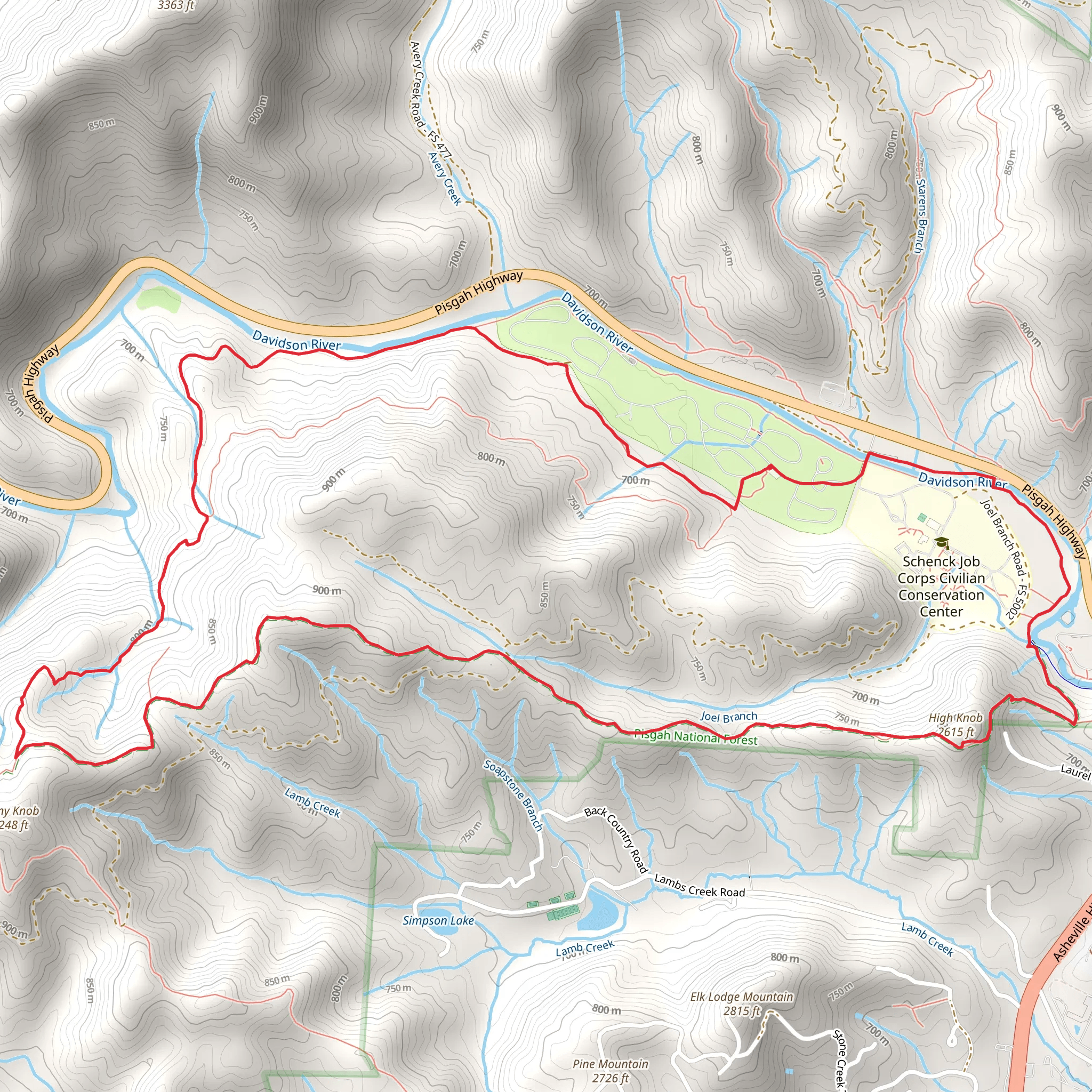 Davidson River and Joel Branch Loop mobile static map