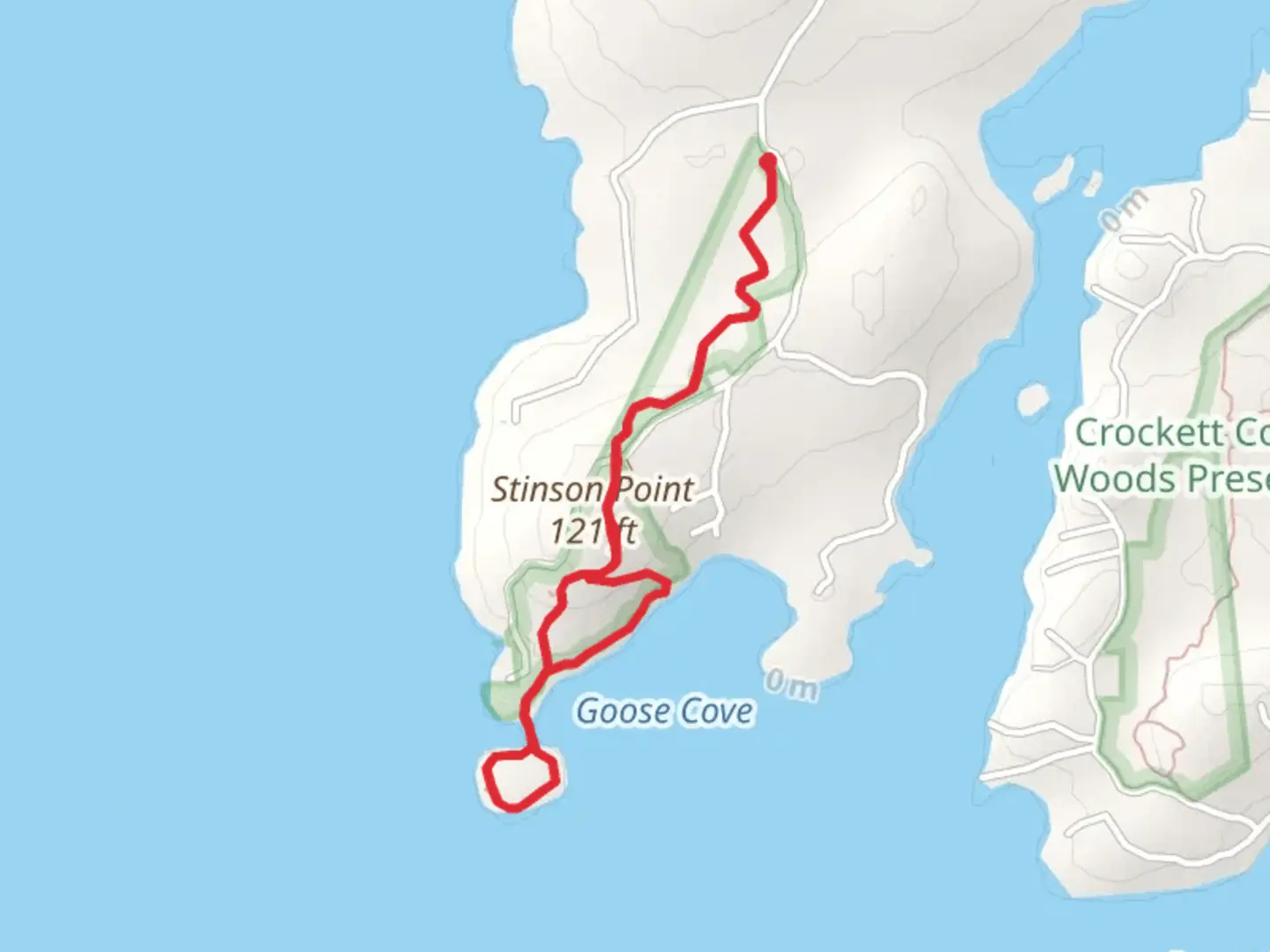 An image depicting the trail Stinson Point and Barred Island Trail and its surrounding area.
