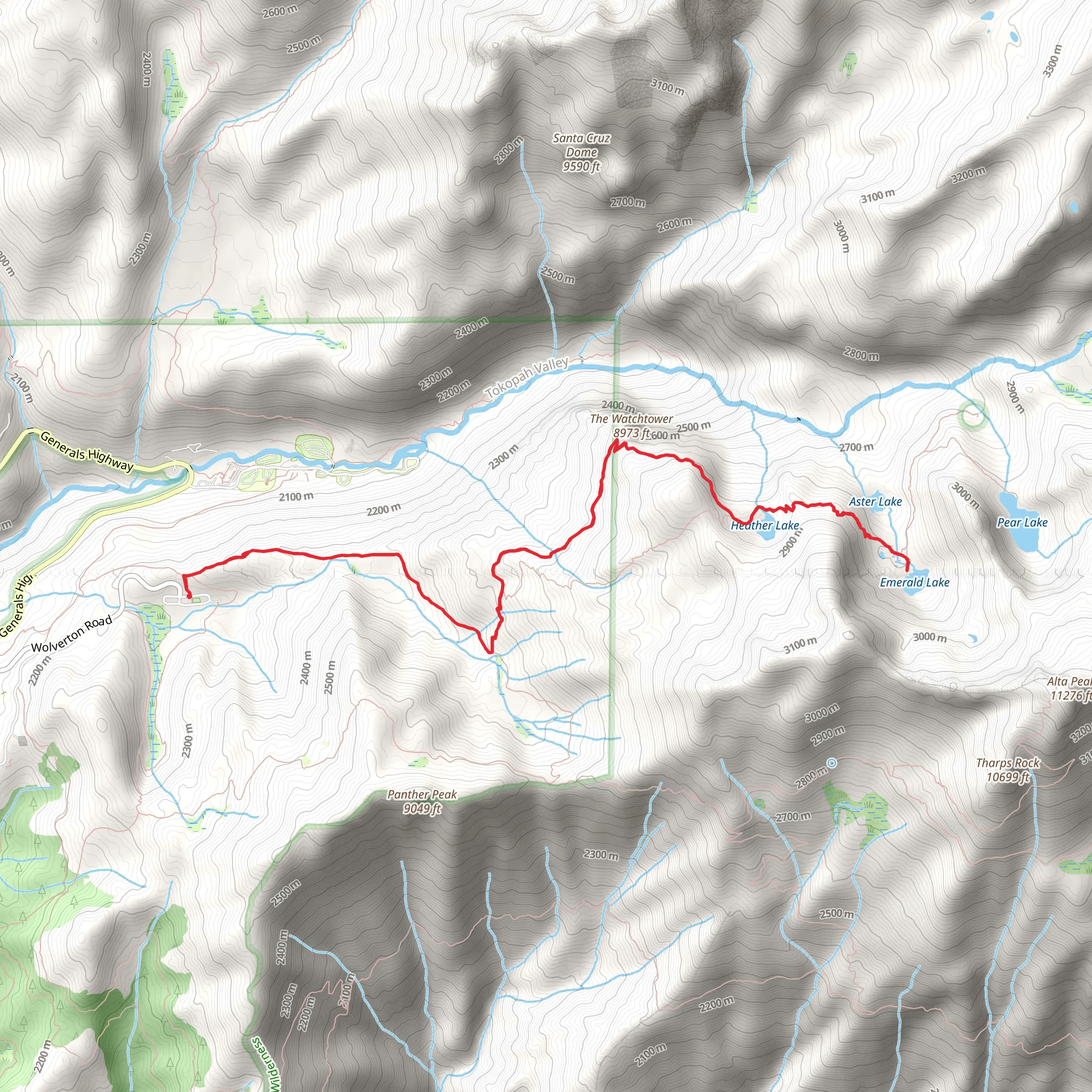 The Watchtower and Emerald Lake via Lakes Trail mobile static map