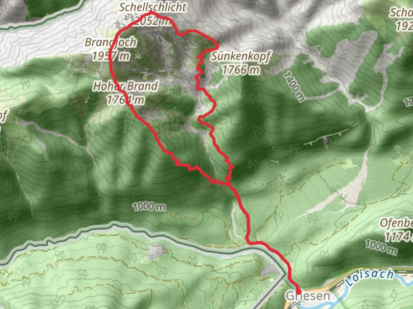 An image depicting the trail Brandjoch and Schellschlicht Loop and its surrounding area.