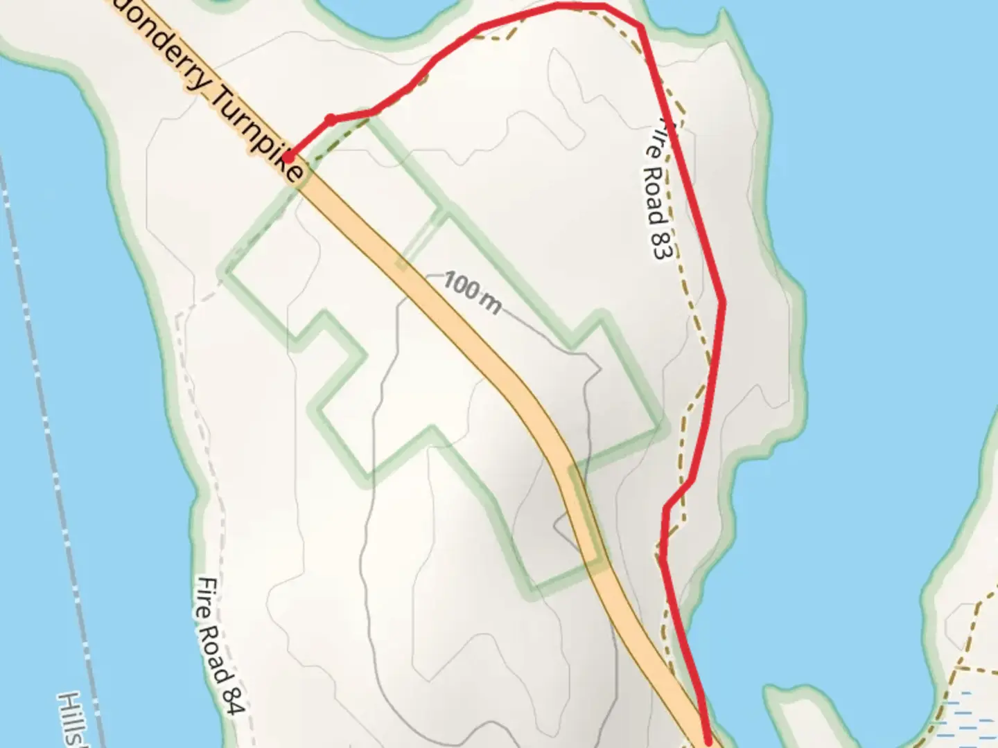 An image depicting the trail Londonderry Turnpike - Fire Road 83 Trail and its surrounding area.
