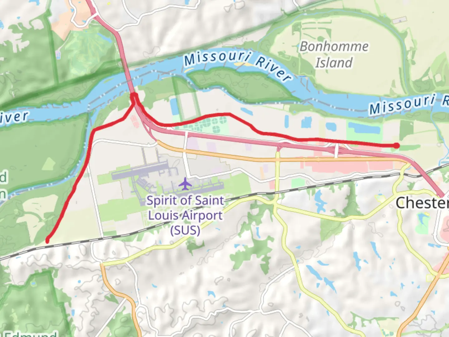 An image depicting the trail Monarch-Chesterfield Levee Trail and its surrounding area.