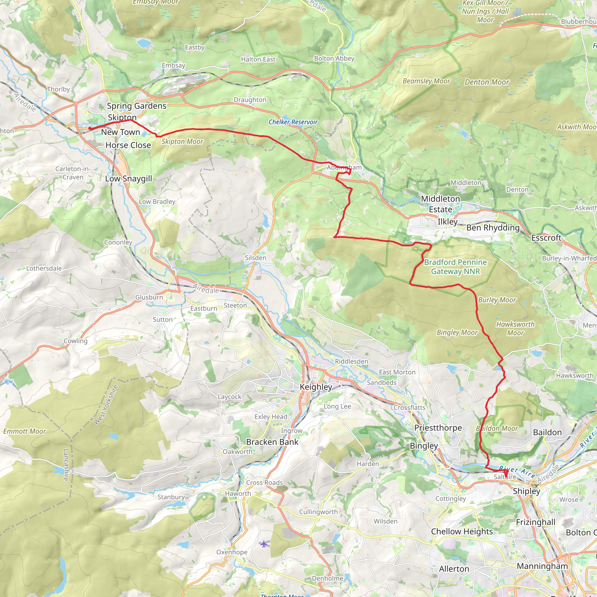 Saltaire to Skipton via Rombald's Moor mobile static map