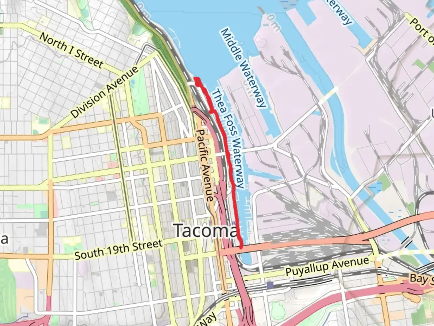 An image depicting the trail Thea Foss Waterway Walk and its surrounding area.