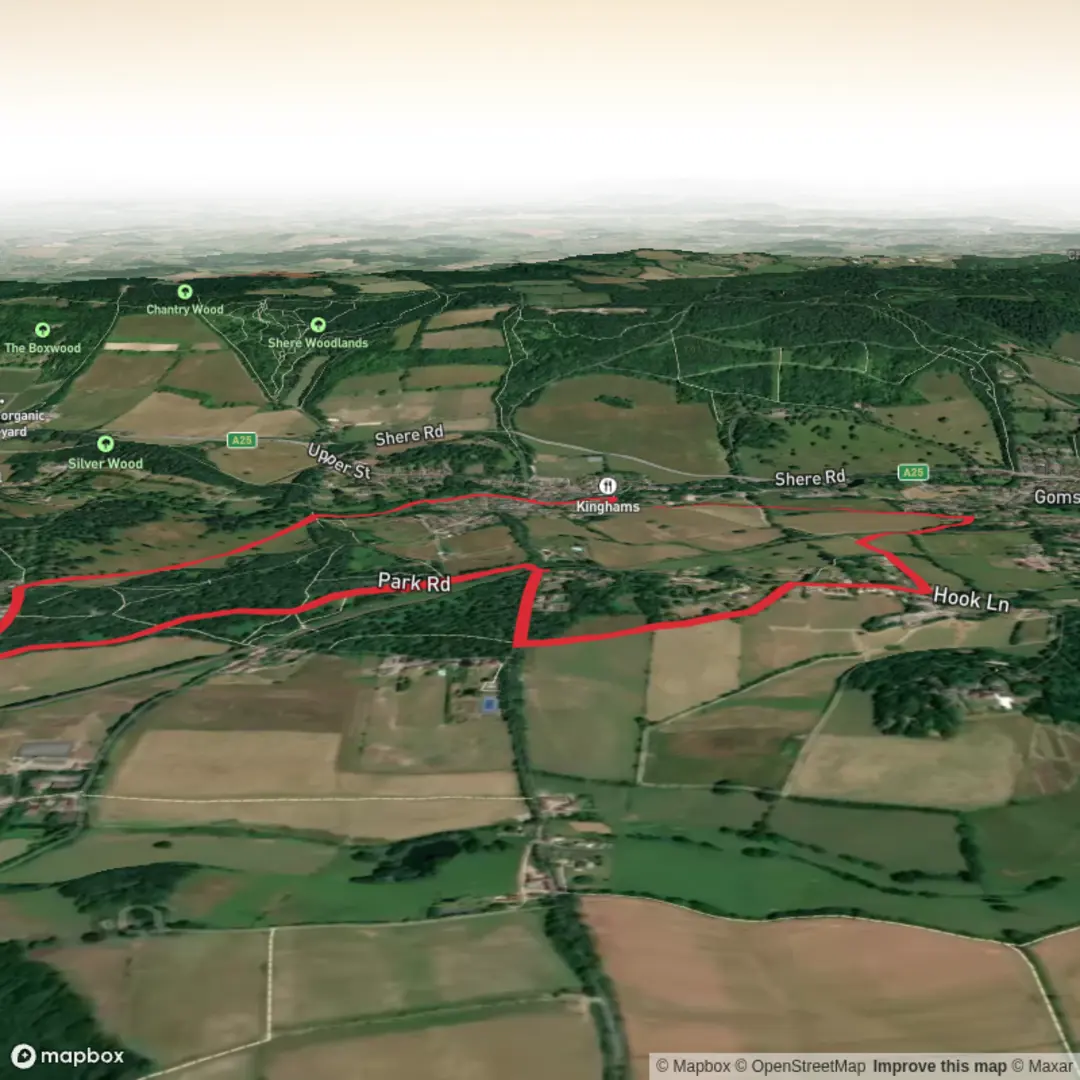 An image depicting the trail Shere and Little London and its surrounding area.